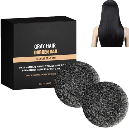 Savon noir anti-cheveux gris, Shampoing noir naturel pour couvrir les cheveux gris, Shampoing solide hydratant pour hommes et femmes, Nettoie et renforce en profondeur, Favorise la santé (2pcs)