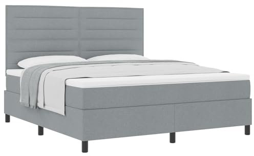 vidaXL Minimalistisches Boxspringbett mit Matratze im hellgrauen Stoffdesign | Komplettes Schlafzimmermöbel-Set Rahmen Topper Taschen-Reißverschluss Bezug Rechteckig