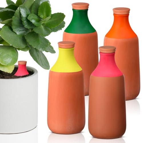 DoubleFill 4 Pcs 24oz Ollas Terracotta Watering Pots Colorful Self Watering Planter Insert Terracotta Globes Clay for Outdoor Indoor Garden Plants, Easy to Refill