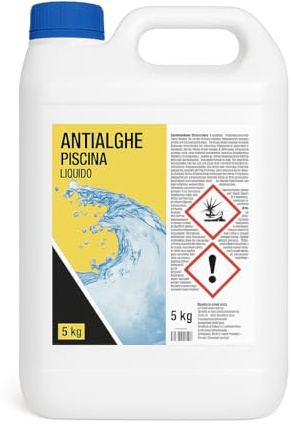 C ANTIALGHE PISCINA LIQUIDO 5 KG – Antialga Professionale Non Schiumogeno | Alghicida per Piscina, Flocculante Liquido per Acqua Cristallina | Previene ed Elimina Alghe Verdi