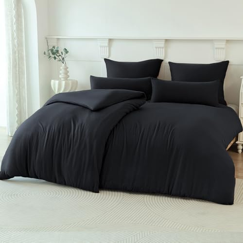 Soifox Winter Thermo Fleece Bettwäsche 155x220 Schwarz, Flauschige und Warme Cashmere Touch Bettbezug + Kissenbezug 80x80 cm mit Reißverschluss