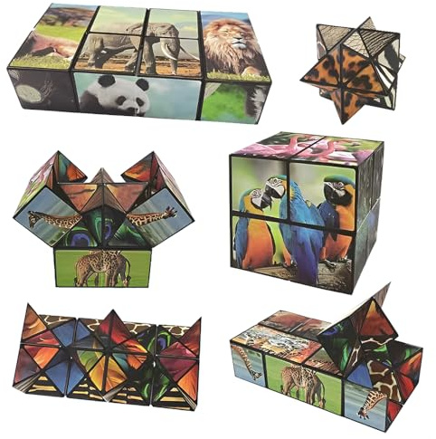 Cylora Sternenwürfel Zauberwürfel Set, Unendlichkeitswürfel Zappelspielzeug für Kinder, 2-in-1 Tiermotiv Infinity Cube, Fidget Cube für Feinmotorik und Konzentration, Reisespielzeug, Geschenk Kinder