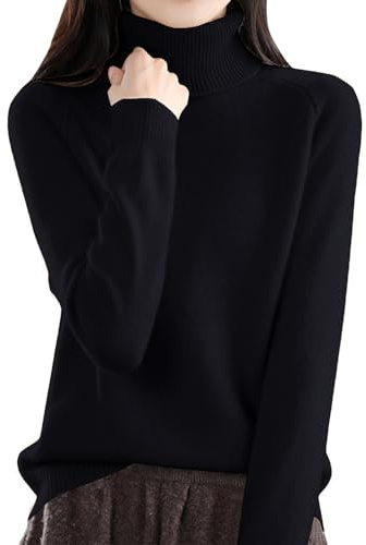 Cashmere Jumpers Ladies Long Sleeve Plus Size Autumn Sweaters Womens Turtleneck Sweaters Ladies Loose Crew Neck Thick Knitted Jumpers Autumn Winter Casual Cotton Tops for Women UK