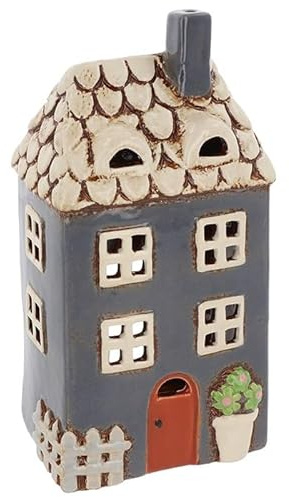 Lichthaus | Teelichthaus | Lichterhaus | Teelichthalter | Kerzenhalter | Keramik (Grau/Beige 22x11x9 cm)