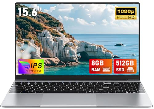 CHIFUYOU Ordinateur Portable 512 Go SSD 15,6 Pouces PC Portable Pas Cher N4020 jusqu'à 2,8 GHz, 8 Go RAM DDR4, Full HD 1920 × 1080, Win 11, Wi-FI 5 et Bluetooth Pavé numérique