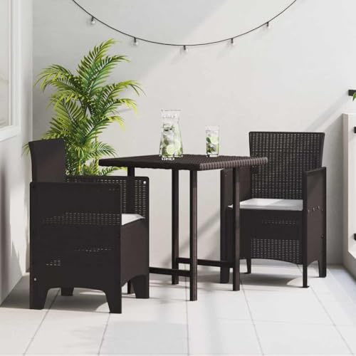 Holamys Gartenstuhl 2er Set Braun, 53x49x85 cm, PP Rattan-Optik, UV-beständig, wasserdicht, bequemer Balkonstuhl für Terrasse und Garten, pflegeleicht