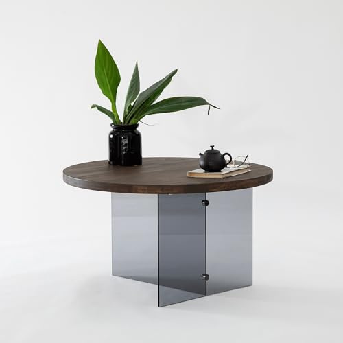 Hanah Home Modern Coffee Table, 70 cm Wide, 40 cm High | 100% Tempered Glass & MDF Frame | Stylish Walnut & Dark Grey Design | Perfect for Living Room & Lounge