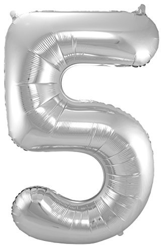 Folat 631754 - Folienballon Zahl 5 - silber - ca. 86 cm