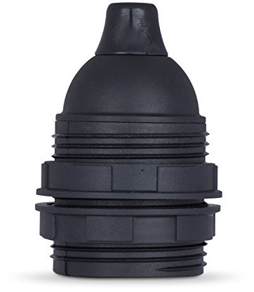 Gewindemantel Lampenfassung E27 aus Thermoplast, schwarz mit Zugentlastung - 5x Stück