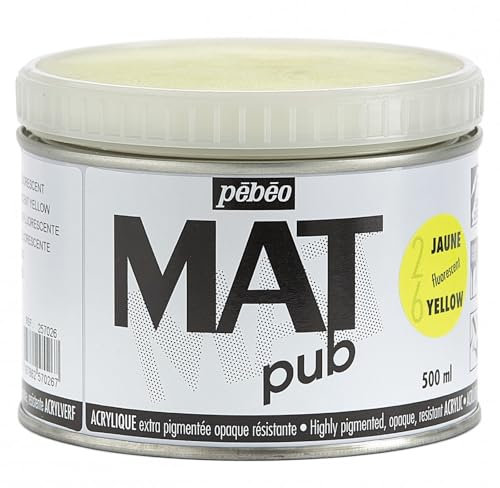 Pébéo - Mat Pub – Peinture Acrylique Extra Fine et Extra Mate - Jaune fluorescent -500ml