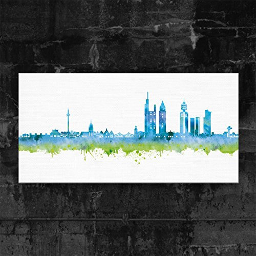 Kunstbruder Frankfurter Skyline - Blau 20x50cm Stadt Frankfurt Kunstdruck 2cm (div. Varianten/Größen)- Leinwandbild Wandbild Wanddekoration/fertig zum aufhängen