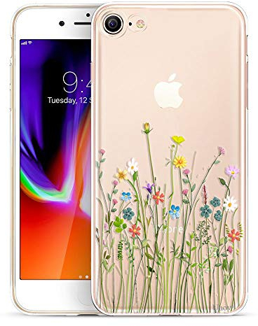 Unov Hülle Kompatibel mit iPhone SE (2022) (2020) iPhone 8 iPhone 7 Hülle klar Transparent Schlanke Schutzhülle Weich TPU Stoßstange Geprägtes das Muster Stoßdämpfung 4.7 Zoll (Blumen Blumenstrauß)