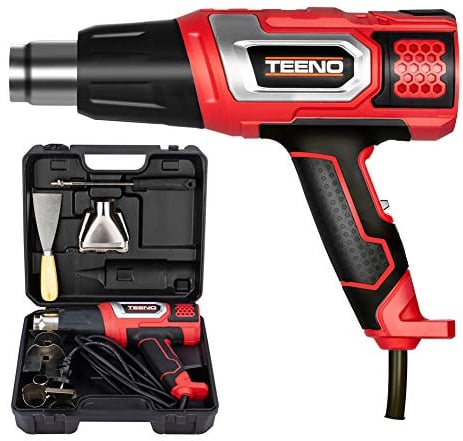 Pistola ad Aria Calda TEENO Pistola Termica Elettrica Professionale 2000W 50HZ Temperatura Regolabile 50 ℃~600 ℃ con 9 Accessori Sverniciatore