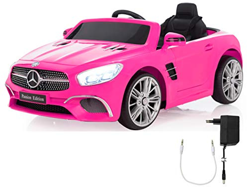 JAMARA 460440 - Ride-on Mercedes-Benz SL 400 12V - 2 Leistungsstarke Antriebsmotoren und Akku für Lange Fahrzeit, Micro-SD-Slot, AUX-/USB-Anschluss, LED-Scheinwerfer, Ultra-Grip Gummiring, pink