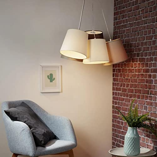 famlights | Pendelleuchte Lorenz aus Stoff in Beige, Braun 5-flammig
