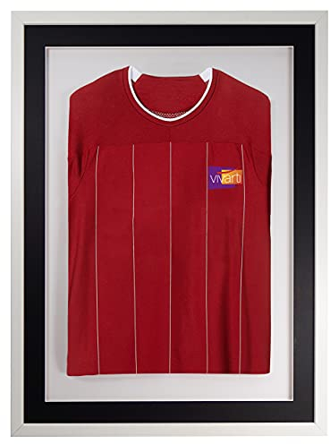 Vivarti DIY Erwachsene 3D montierter Sport-Shirt-Display-Rahmen für Fußballtrikot, Rugby-Shirt, Band, T-Shirt, Schattenbox – 60 x 80 cm – weißer Rahmen, schwarzes Passepartout, weiße Rückkarte