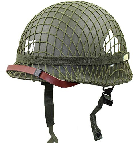XYLUCKY Perfekte WW2 US Army M1 Green Helm Replik mit Net/Canvas Kinnriemen DIY Malerei