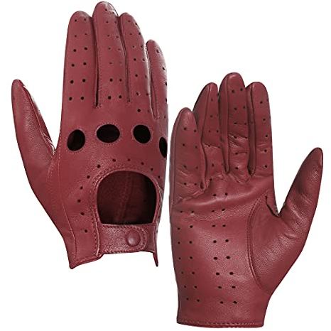 Harssidanzar Damen Lederhandschuhe Ungefüttert Upgrade, Burgund,Size M