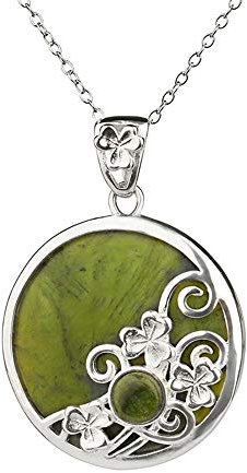 Eburya Shamrock Swirls Kette - Irische Kleeblätter aus Sterling Silber & Connemara Marmor