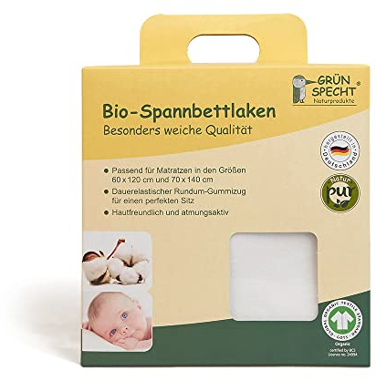 GRÜNSPECHT Bio-Spannbettlaken aus 100% Baumwolle (kbA), passend für 60x120cm & 70x140cm Matratze, hautfreundlich & atmungsaktiv, GOTS, (657-V1)