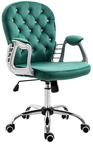 Velvet Diamante Buttoned Swivel Chair with Chrome Feet (Green)