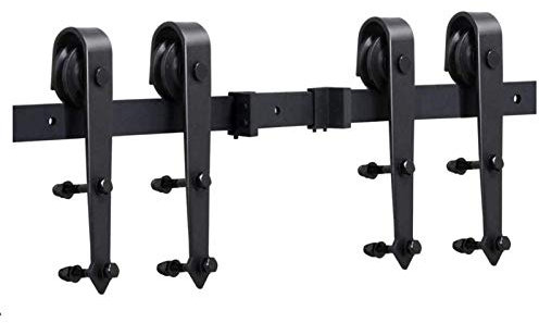 binario per porta scorrevole, porta scorrevole, acciaio al carbonio ad alta resistenza, basso rumore, scorrimento perfetto, fai da te (366 cm, per 2 ante, N)