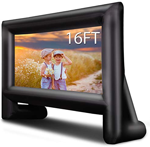 OUTTOY Pantallas de proyector inflables de 16 pies, pantalla de película inflable para exteriores, pantallas de película que soportan proyección delantera y trasera