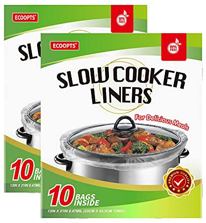 20 Count Slow Cooker Liners by ECOOPTS | Large Cooking Bags Fit 3-8.5 Quarts (20 Bags)
