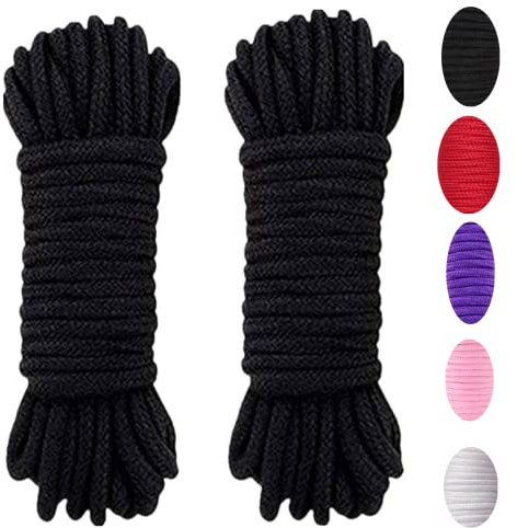 WUWYOUWL Soft Cotton Rope Cord, 2PCS 10 M/33 Feet 8 MM All Purpose Rope Craft Rope Thick Cotton Twisted Cord (Black)