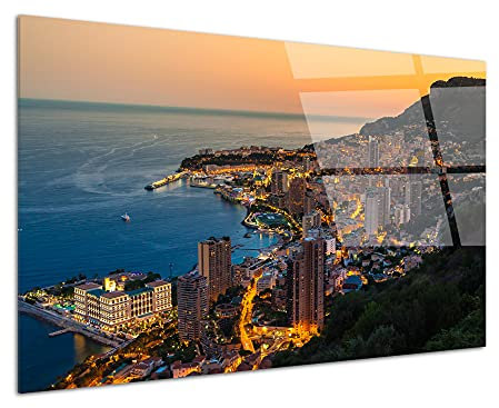 DECLINA, tableau coucher de soleil sur Monaco, tableau décoratif moderne, impression sur verre acrylique, décoration murale élégante, photo paysage Méditerranée, art contemporain
