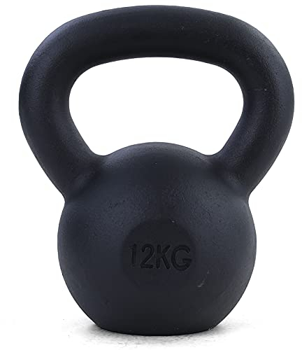 RAMROXX 12 kg Gusseisen Kettlebell Kugelhantel Premium Schwunghantel Schwarz