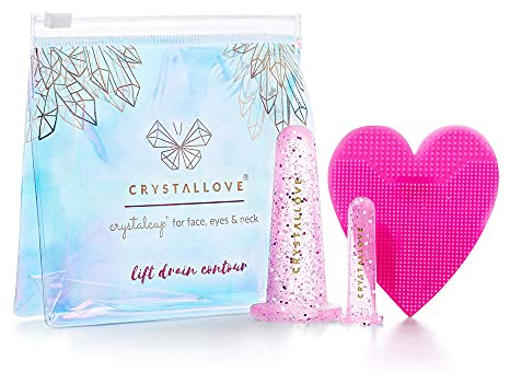 CRYSTALLOVE Schröpfgläser Silikon 2 Stück mit Gesichtsreinigungsbürste Set - Rosa - Gesichtsmassage - Gesicht Anti Aging - Vakuum Massagegerät für Gesicht