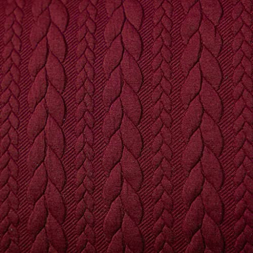 12,90 /m Stoff Cably Zopfmuster | Strickstoff zum Nähen | Jerseyjacquard Meterware | Bekleidungsstoff (weinrot)