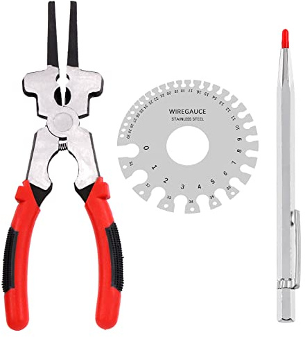 Tanstic 3Pcs 8 Inches Mig Welding Pliers with Stainless Steel Wire Gauge and Tungsten Carbide Scriber with Magnet, Multifunctional Welding Pliers for Wire Cutting and Round Dual-Sided Wire Gauge