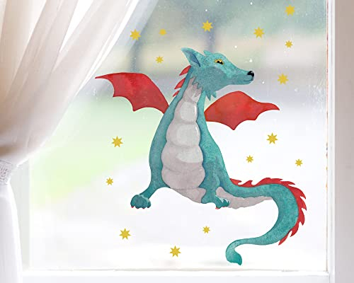 TinyFoxes Fensterbild Drache - selbstklebende und wiederverwendare Fensterdeko - märchenhafte Motive für das Kinderzimmer - von Kristin Franke