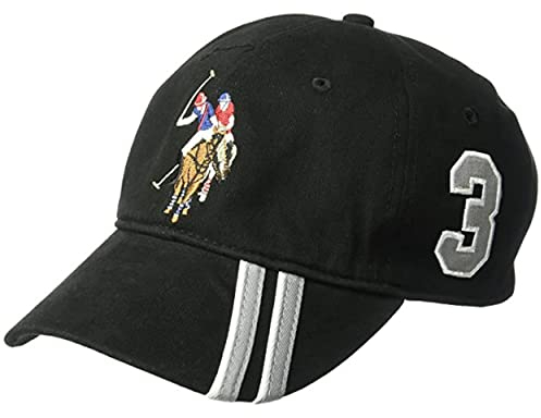 U.S. POLO ASSN. Unisex-Erwachsene Dad Hat, Embroidered Horse Logo Adjustable Adult Baseball Cap with Diagonal Accent Stripes Baseballkappe, Schwarz, Einheitsgröße