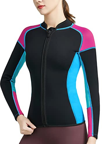 TBLUITE Women Wetsuit Top Swim Jacket Mens Youth Wet Suit Shirt 2mm Neoprene Thermal Swimsuit Front Zip Long Sleeve Cold Water Keep Warm Snorkeling Diving Surfing