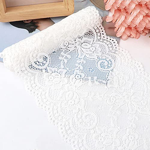 15cm x 10m Elastizität Spitzenband Spitzenbordüre Spitzenborte Zierband Dekoband Spitzen Borten Bänder zum Nähen,DIY Basteln,Deko für Kleidung Unterwäsche Dessous Hochzeitskleid Tischdeko,Creme