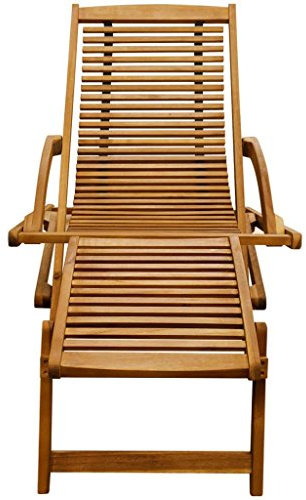 MOONAIRY Transat de Jardin Bain de Soleil de Patio Chaise Longue de Terrasse Extérieur Chaise de terrasse avec Repose-Pied Bois d'acacia Solide