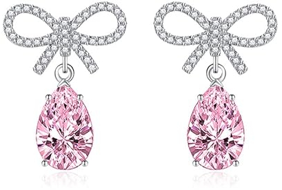 Whoiy Ohrstecker Nickelfrei, Damen Ohrringe mit Stein Geschenke für Mutter Tochter Braut Tropfenschliff Zirkonia Rosa
