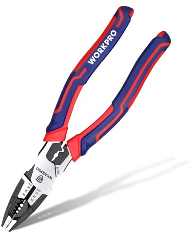 WORKPRO 6-in-1 Linesman Pliers with Wire Cutter and Stripper, 8 Inch Multipurpose Combination Pliers, Premium CRV Steel Hand Tool Plier for Twisting Cutting Wires and Clamping Screws