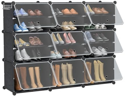 Froadp 6 Livelli Scarpiera 122x32x93cm Pieghevole Scaffali in Plastica per Scarpe Plug-in Armadio con Porta Scaffale Portascarpe Salvaspazio per Camera da Letto Ingresso (Nero, 3 Colonne)