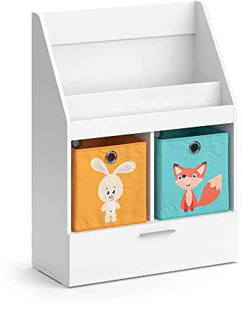 Vicco Libreria bambini Luigi, Bianco, 72 x 96.2 cm con cassetto e 2 scatole pieghevoli opt.6