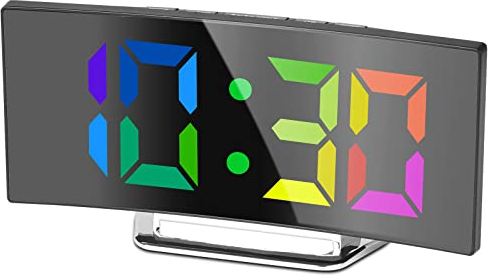 Réveil numérique pour Chambres à Coucher, écran Miroir 7'' LED, 2 luminosités, 12/24H, température, Date, veilleuse, Snooze, Alimentation USB, Fonction mémoire