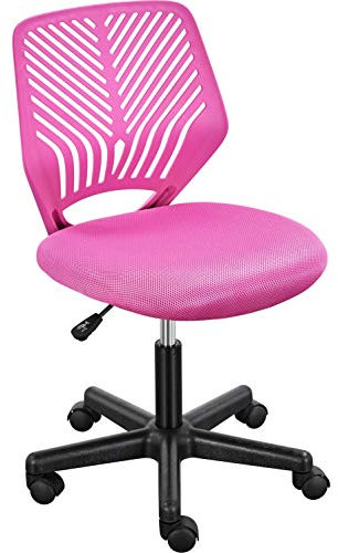 Yaheetech Armless Desk Chair Small Computer Chair with Rolling Wheels for Home Office Students Study Rose Red
