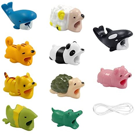 10 pieces of cartoon animal protective cover, with 1 coil protective rope, cute cable protector, mini charging cable protector, push-bite cable shield