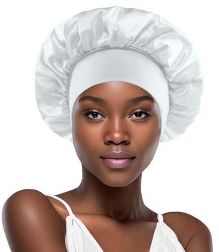 Cuffia in seta bianca per dormire da donna in seta cofano per dormire capelli ricci trecce grande cuffia da notte in raso a fascia larga