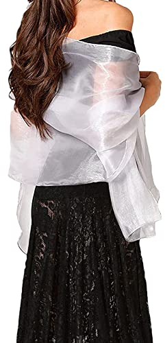 NiceYnn Chiffon-Organza-Schal, für Abendkleider, Damen, Übergröße, 170 x 72 cm, durchsichtig, glatt, seidig, Schal, Hochzeit, formelle Party, silber, One size