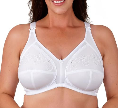 Women's Cotton Blend Comfort Support Full Cup Non Padded Non Wired Embroidered Bra (White, 40DD)