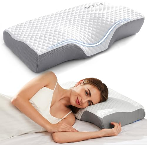 NOFFA Kühlendes Kopfkissen Memory Foam, Nackenkissen Orthopädische Kissen Bett, Kühlkissen zum Schlafen für Rücken und Bauchschläfer, Siebenschläfer Kissen Ortopedischekopfkissen